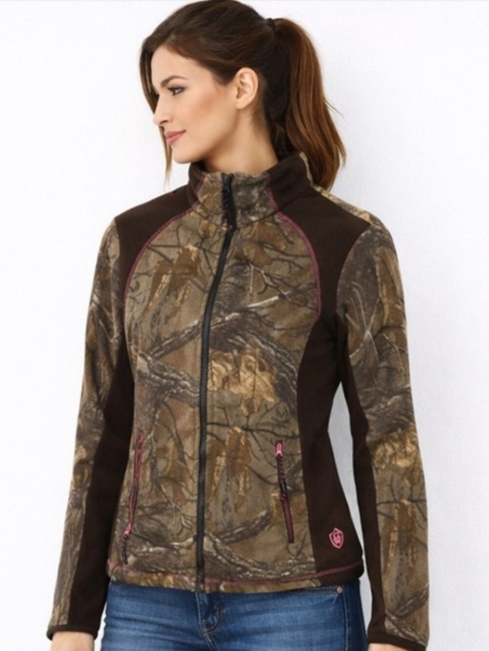 GAME WINNER Brown Camo Fleece‎ Zip Jacket with Matching Gloves Size M Womens